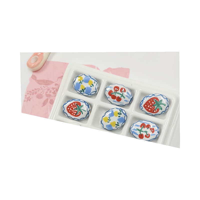 Hand Drawn Painted Fruit Vintage Ceramic Beads, 3pcs